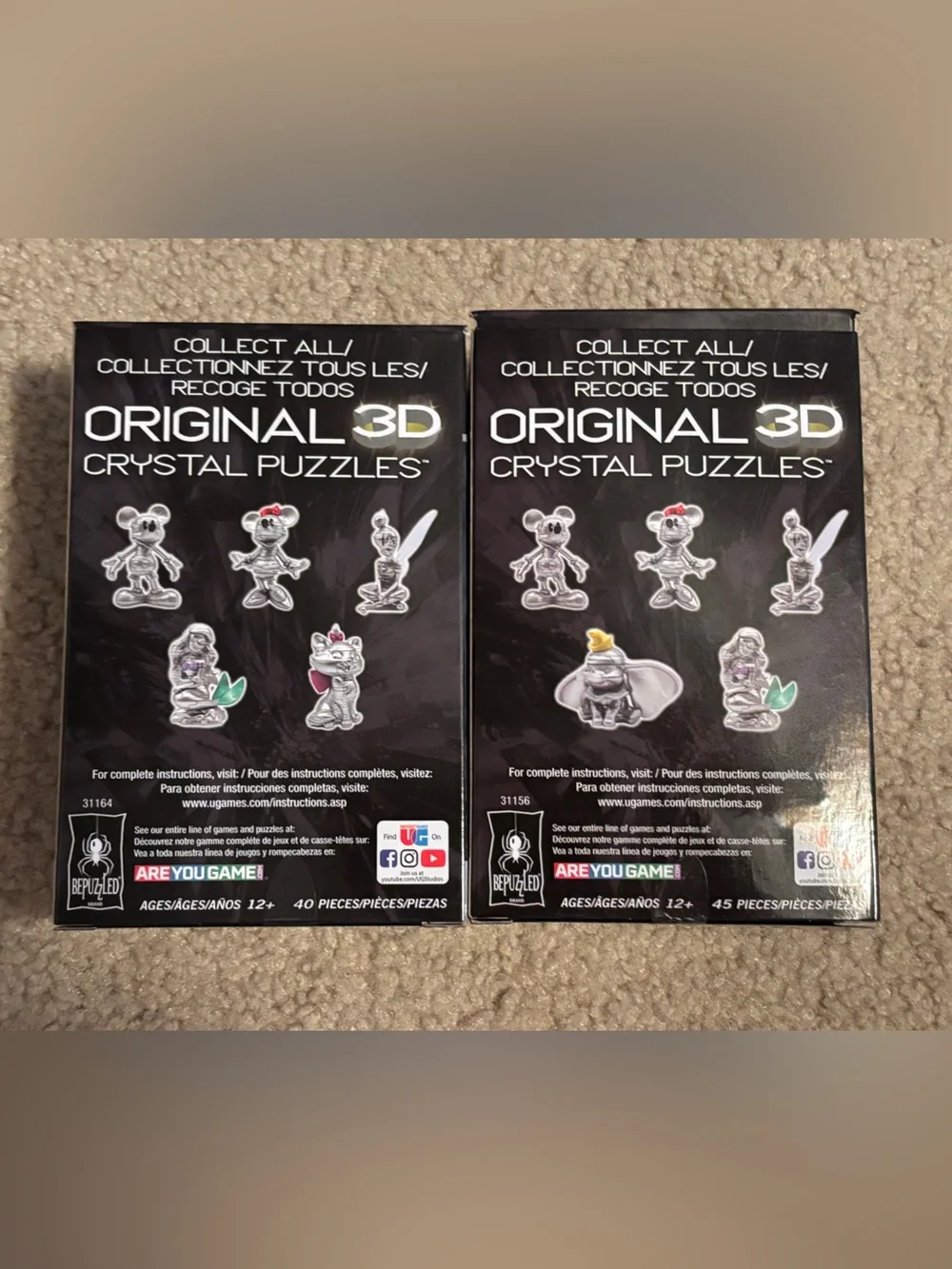 Lot of 2 Original 3D Crystal Puzzle Disney 100 Years Dumbo & Marie- Silver new